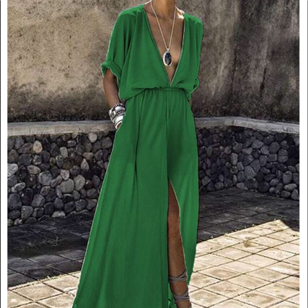 Deep V Neck Maxi Dress
